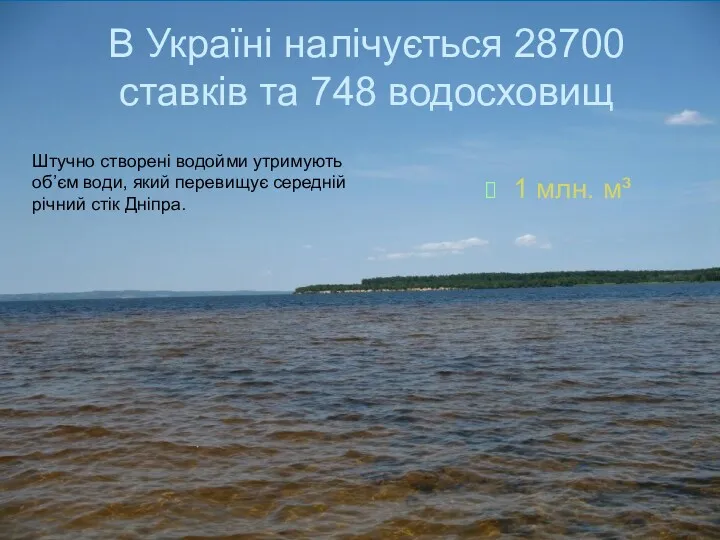В Україні налічується 28700 ставків та 748 водосховищ 1 млн.