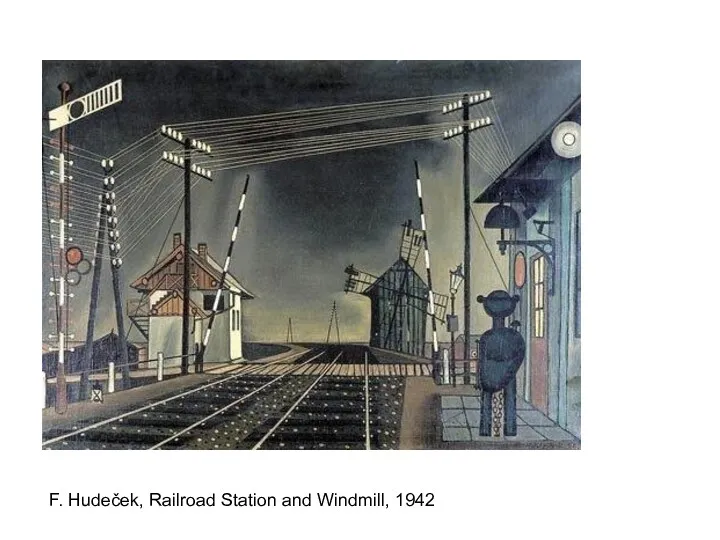 F. Hudeček, Railroad Station and Windmill, 1942