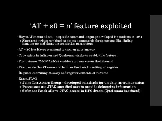 ‘AT + s0 = n’ feature exploited Hayes AT command