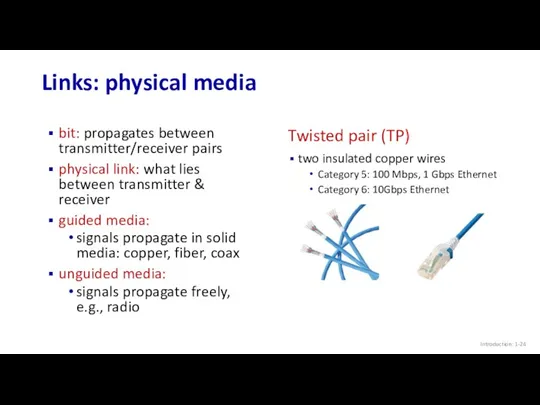 Introduction: 1- Links: physical media bit: propagates between transmitter/receiver pairs