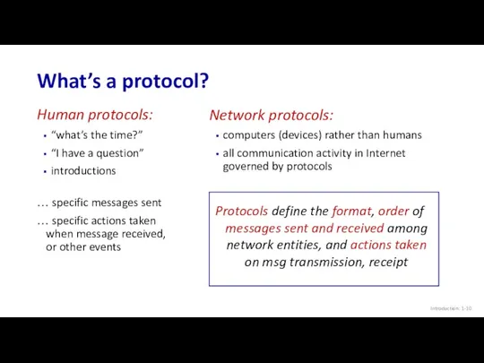 What’s a protocol? Introduction: 1- Human protocols: “what’s the time?”