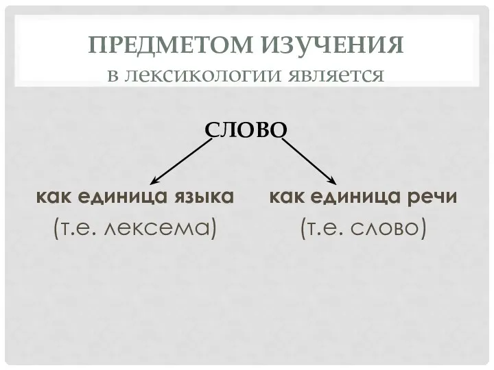 ПРЕДМЕТОМ ИЗУЧЕНИЯ в лексикологии является СЛОВО как единица языка (т.е. лексема) как единица речи (т.е. слово)