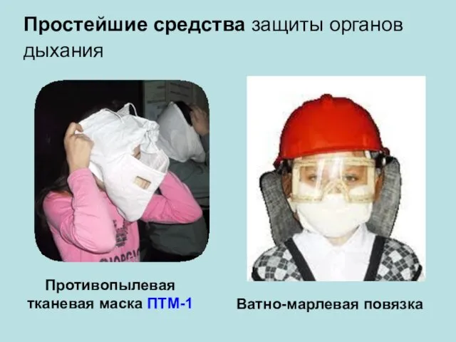 Простейшие средства защиты органов дыхания Противопылевая тканевая маска ПТМ-1 Ватно-марлевая повязка