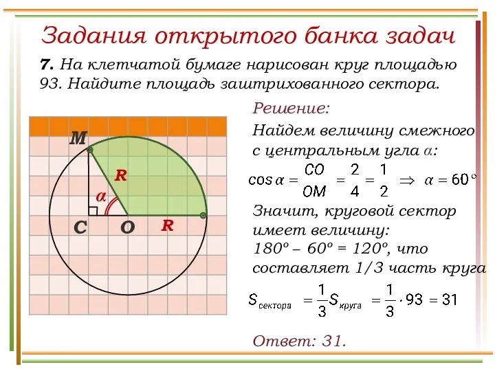 Задания открытого банка задач 7. На клетчатой бумаге нарисован круг