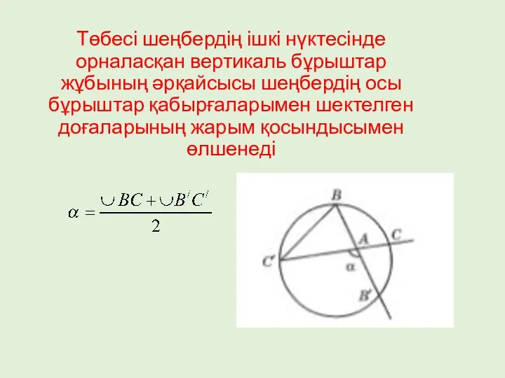 Төбесі шеңбердің ішкі нүктесінде орналасқан вертикаль бұрыштар жұбының әрқайсысы шеңбердің