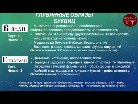 ГЛУБИННЫЕ ОБРАЗЫ БУКВИЦ Звук: в Число: 2 Множество определенное (преобладание),