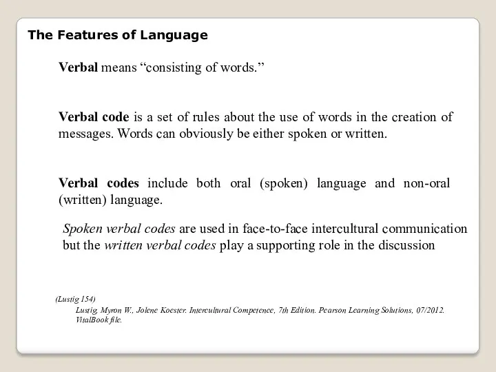 Verbal means “consisting of words.” Verbal code is a set of rules about