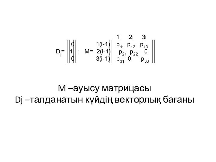 1i 2i 3i 0 1(i-1) p11 p12 p13 Dj= 1 ; M= 2(i-1)