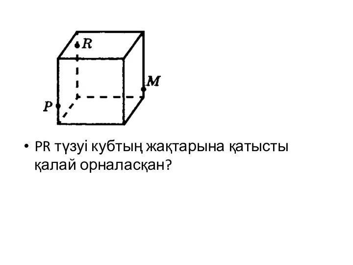 PR түзуі кубтың жақтарына қатысты қалай орналасқан?