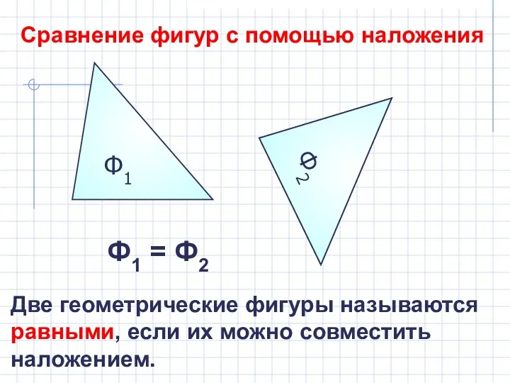 Сравнение фигур с помощью наложения Ф2 Ф2 Ф1 Ф1 =