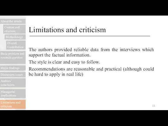 Limitations and criticism About the article Content and structure Methodology