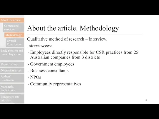 About the article. Methodology Qualitative method of research – interview.