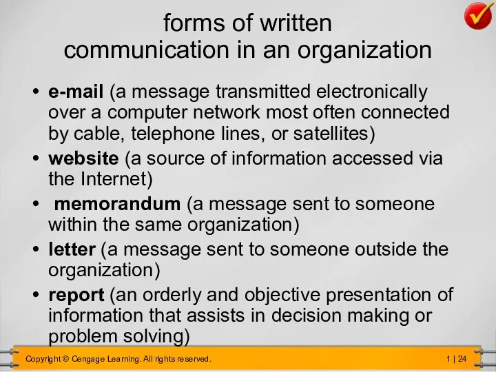 forms of written communication in an organization e-mail (a message