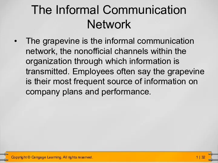 The Informal Communication Network The grapevine is the informal communication