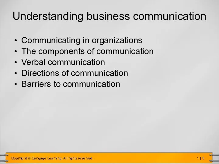 Understanding business communication Communicating in organizations The components of communication