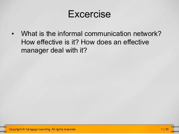 Excercise What is the informal communication network? How effective is