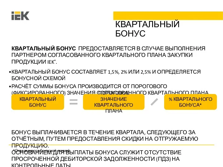 КВАРТАЛЬНЫЙ БОНУС КВАРТАЛЬНЫЙ БОНУС ПРЕДОСТАВЛЯЕТСЯ В СЛУЧАЕ ВЫПОЛНЕНИЯ ПАРТНЕРОМ СОГЛАСОВАННОГО