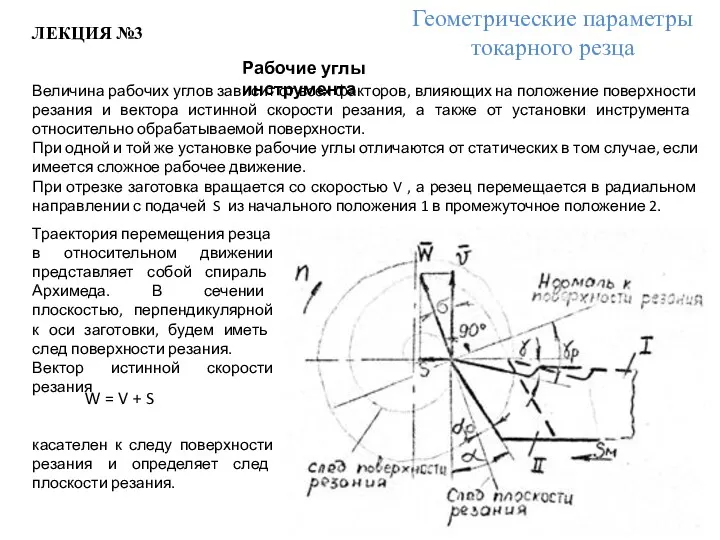 ЛЕКЦИЯ №3 Геометрические параметры токарного резца Величина рабочих углов зависит от всех факторов,