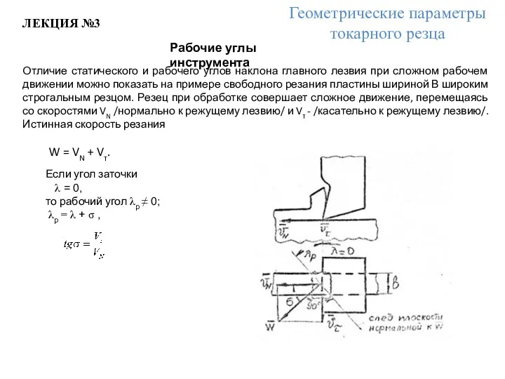 Отличие статического и рабочего углов наклона главного лезвия при сложном рабочем движении можно