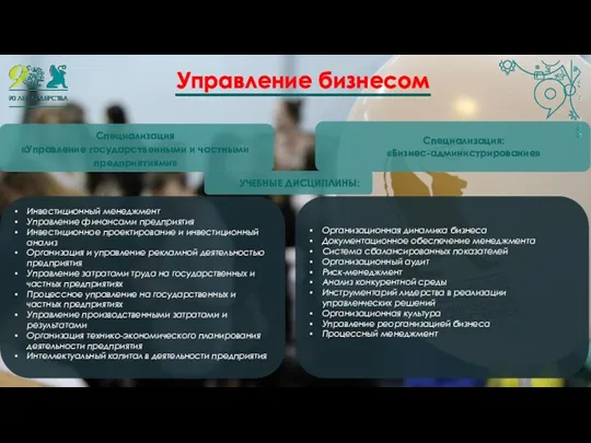 Специализация: «Бизнес-администрирование» Специализация «Управление государственными и частными предприятиями» Инвестиционный менеджмент Управление финансами предприятия