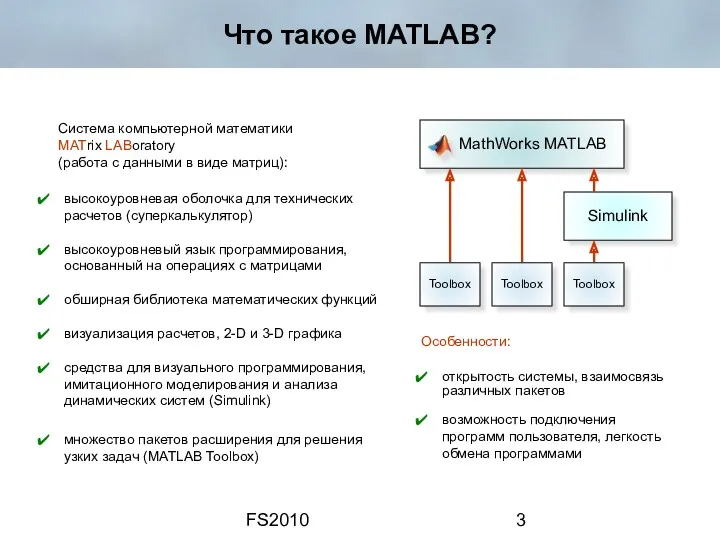 FS2010 Что такое MATLAB? высокоуровневая оболочка для технических расчетов (суперкалькулятор)