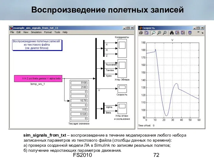 FS2010 Воспроизведение полетных записей sim_signals_from_txt – воспроизведение в течение моделирования