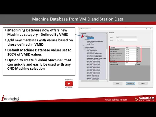 Machine Database from VMID and Station Data iMachining Database now