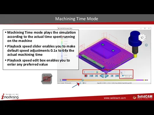 Machining Time Mode Machining Time mode plays the simulation according