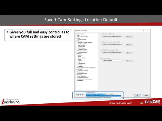 Saved Cam-Settings Location Default Gives you full and easy control