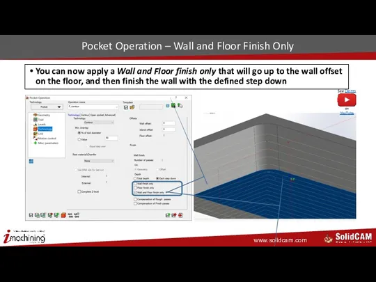 Pocket Operation – Wall and Floor Finish Only You can