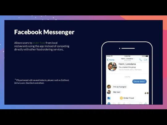 Facebook Messenger Allows users to order food from local restaurants