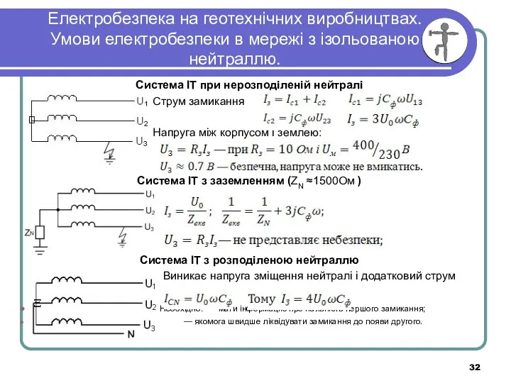 Електробезпека на геотехнічних виробництвах. Умови електробезпеки в мережі з ізольованою