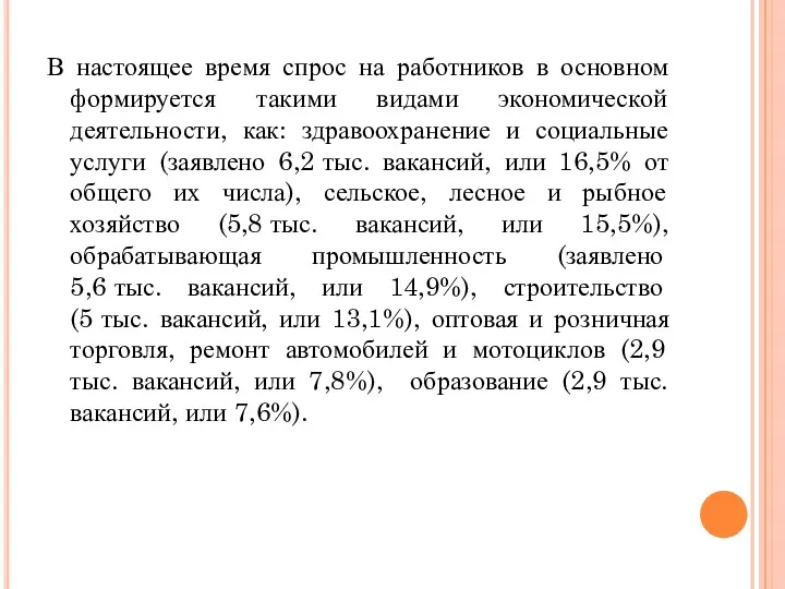 В настоящее время спрос на работников в основном формируется такими