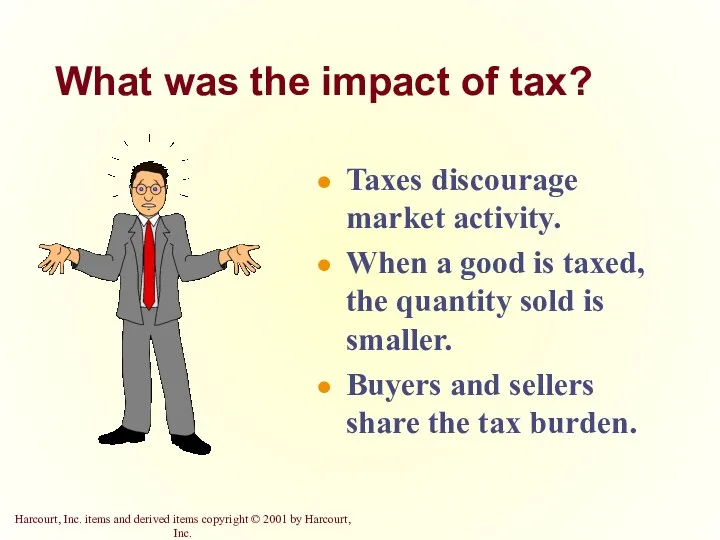 What was the impact of tax? Taxes discourage market activity.