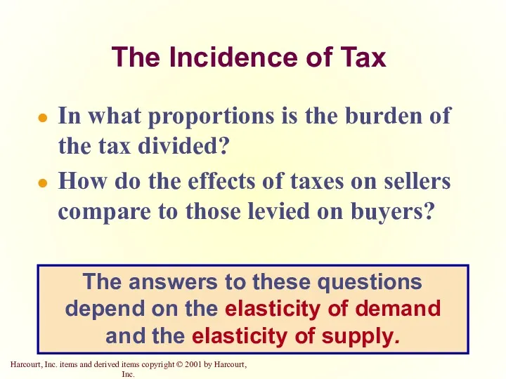 The Incidence of Tax In what proportions is the burden