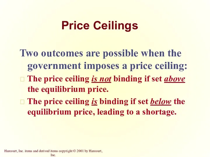 Price Ceilings Two outcomes are possible when the government imposes