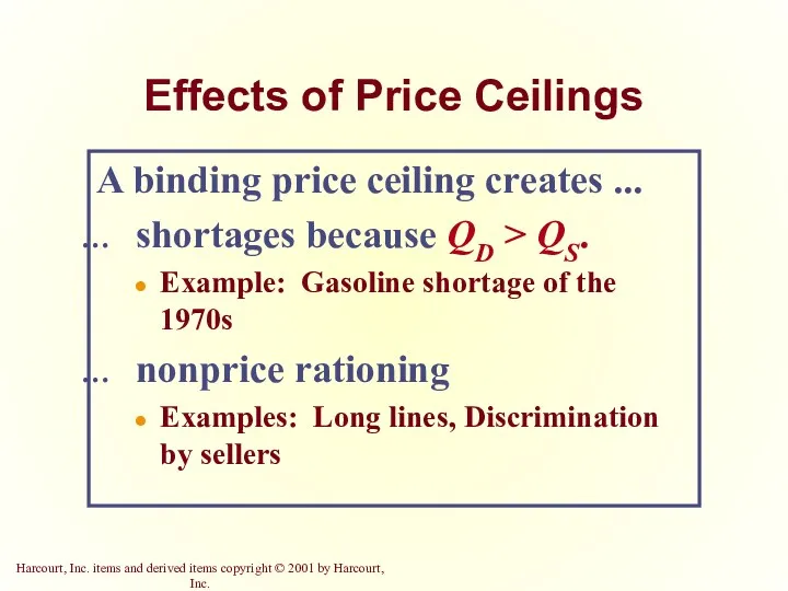 Effects of Price Ceilings A binding price ceiling creates ...