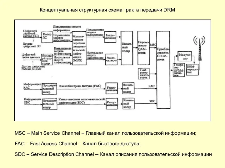 Концептуальная структурная схема тракта передачи DRM MSC – Main Service