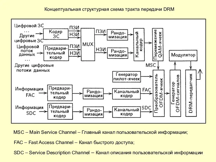 Концептуальная структурная схема тракта передачи DRM MSC – Main Service Channel – Главный