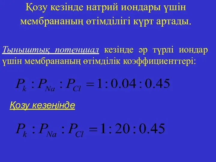 Қозу кезінде натрий иондары үшін мембрананың өтімділігі күрт артады. Қозу