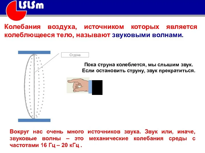 Колебания воздуха, источником которых является колеблющееся тело, называют звуковыми волнами.