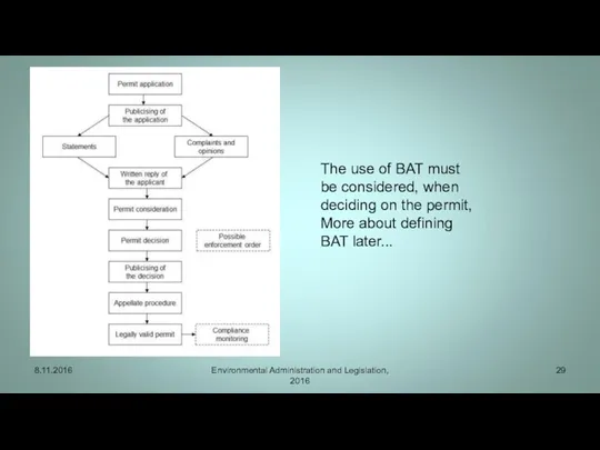 8.11.2016 Environmental Administration and Legislation, 2016 The use of BAT