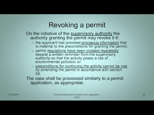 Revoking a permit On the initiative of the supervisory authority