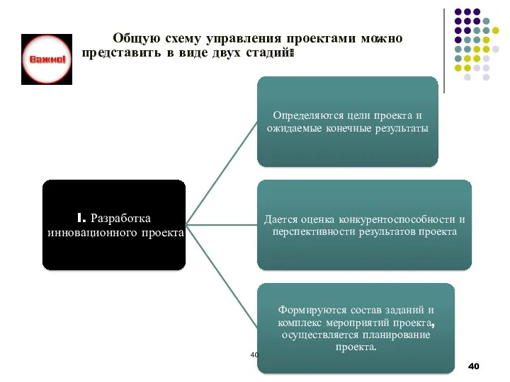 Общую схему управления проектами можно представить в виде двух стадий: