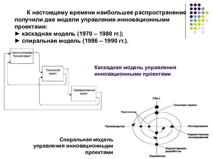 К настоящему времени наибольшее распространение получили две модели управления инновационными