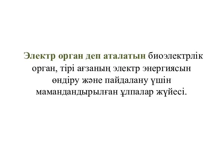 Электр орган деп аталатын биоэлектрлік орган, тірі ағзаның электр энергиясын