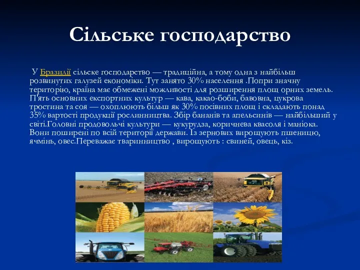 Сільське господарство У Бразилії сільске господарство — традиційна, а тому