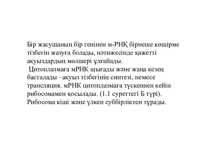 Бір жасушаның бір генінен м-РНҚ бірнеше көшірме тізбегін жазуға болады,