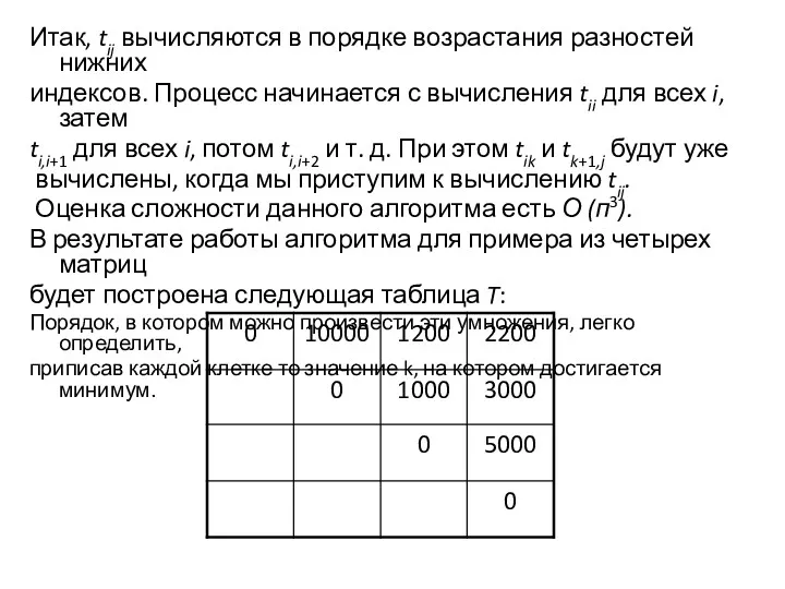 Итак, tij вычисляются в порядке возрастания разностей нижних индексов. Процесс