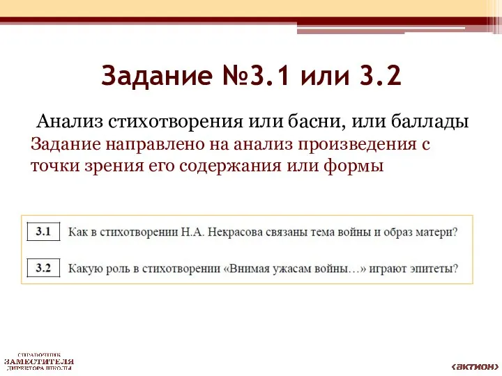 Задание №3.1 или 3.2 Анализ стихотворения или басни, или баллады